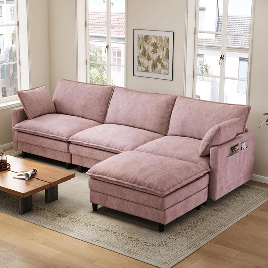 Bergenfield Furniture 102 Inch L Shaped Modular Sectional Sofa 3 Seater Cloud Couch with Ottoman Deep Seat