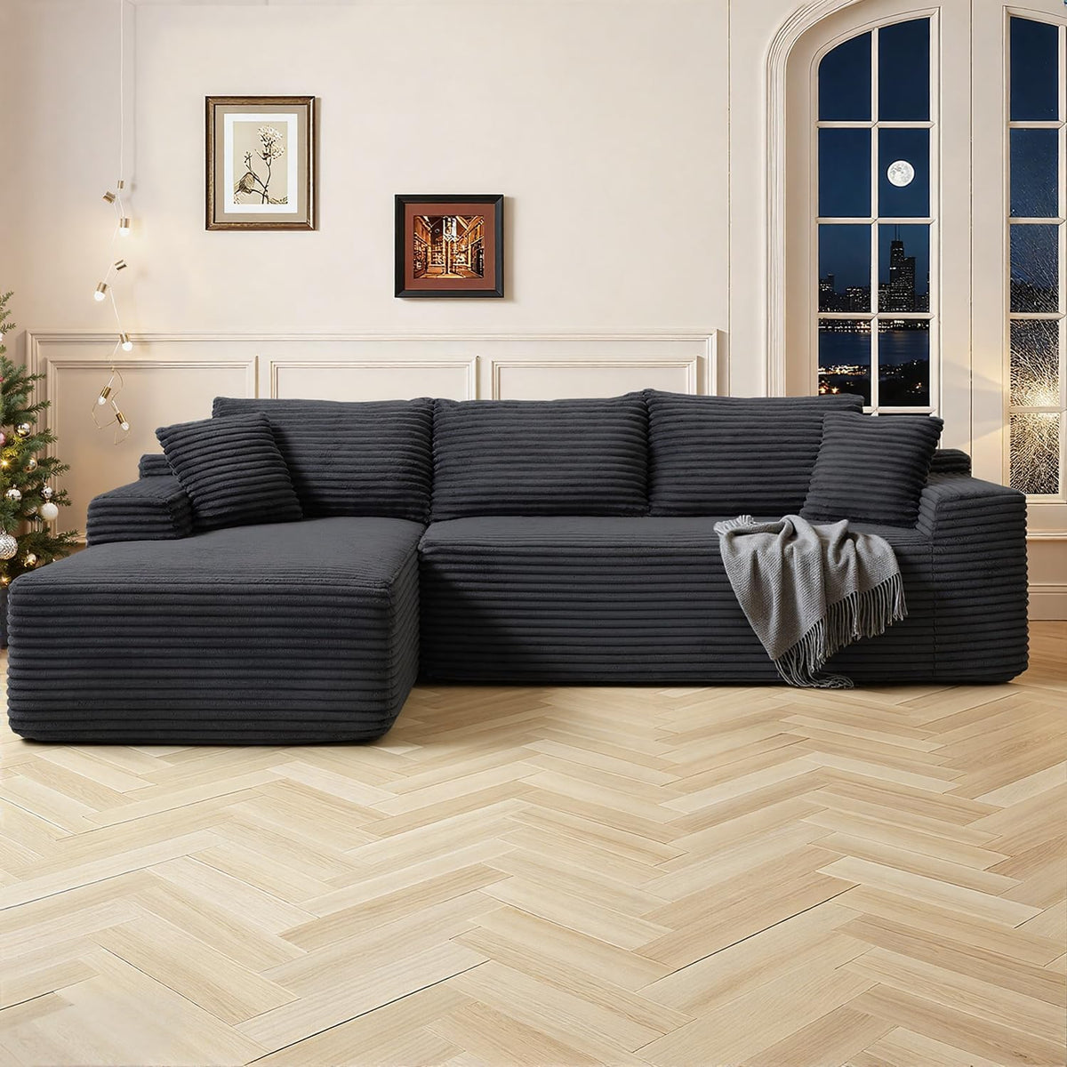 Bergenfield Furniture Cloud Sectional Couch Modern Modular Sectional Sofa Deep Seat Corduroy