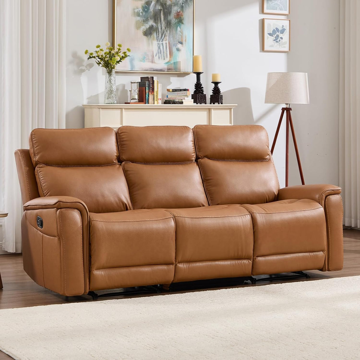 Bergenfield  Furniture 3 Seater Recliner Sofa Manual Faux Leather Reclining Couch with Cup Holder