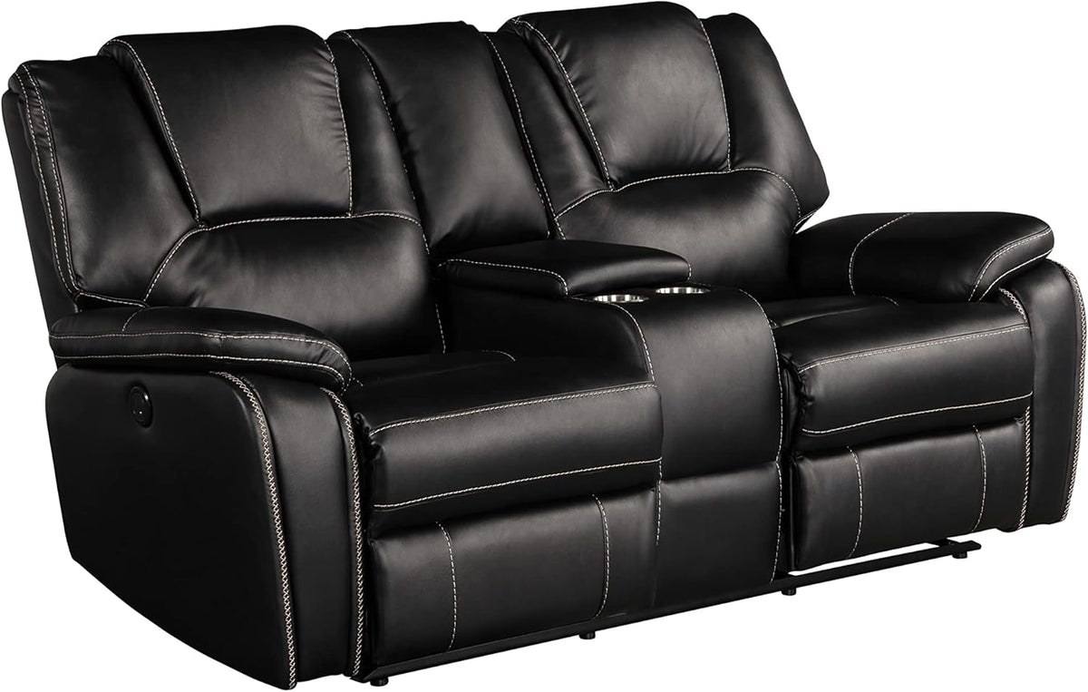 Bergenfield Furniture Manual Recliner Sofa Set Bonded Leather Reclining Loveseat Couch Living Room Black