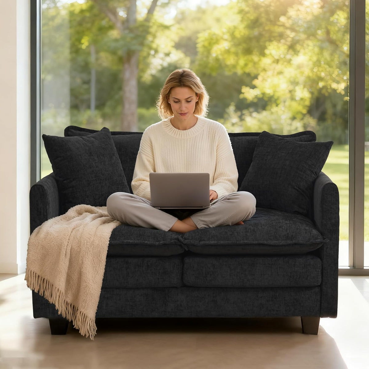Bergenfield  Furniture Loveseat Sofa Cloud Couch 50 Inch Modern 2 Seat Deep Seat Sofa with Pillows