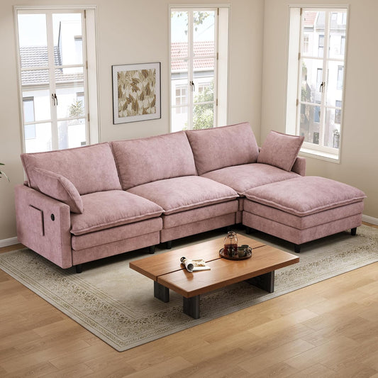 Bergenfield  Furniture 102 Inch L Shaped Modular Sectional Sofa 3 Seater Cloud Couch with Ottoman Deep Seat