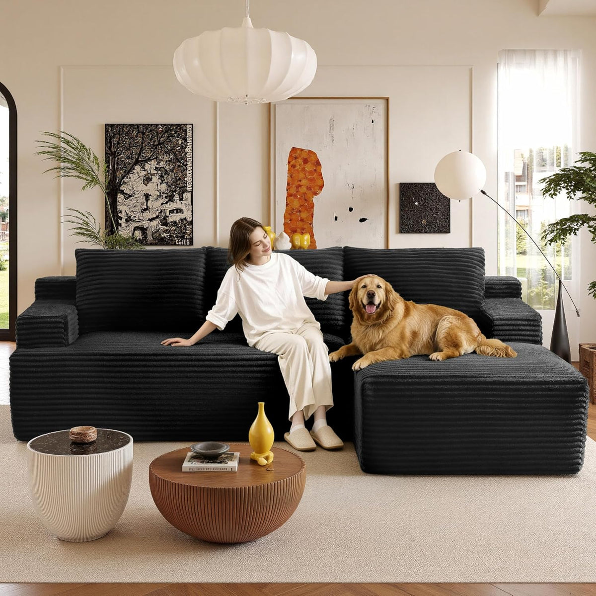 Bergenfield  Furniture Sectional Couch Cloud Sofa L Shaped Upholstered Modular Sectional Couch with Chaise Boneless Modern Living Room Sofa