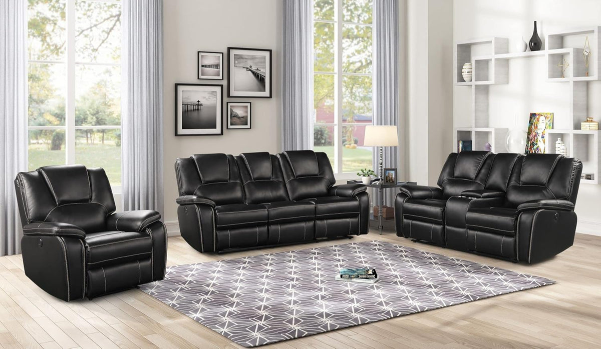 Bergenfield Furniture Manual Recliner Sofa Set Bonded Leather Reclining Loveseat Couch Living Room Black